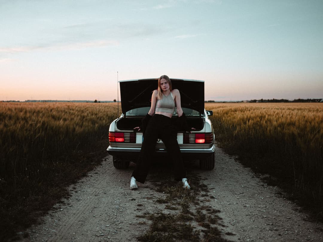 GIRL, CAR, SUNSET - portrait, editorial, outdoor - photograph 6 of 17 by Marco Meyer in Bavaria, Germany, 2025